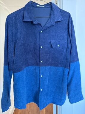 Two-Tone Blue Corduroy Button-Up Shirt